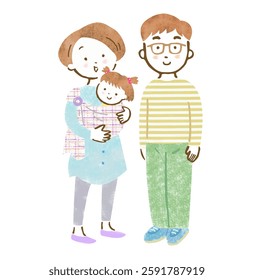 Illustration of a family of three with a young daughter
