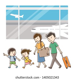 Illustration of family traveling in airport