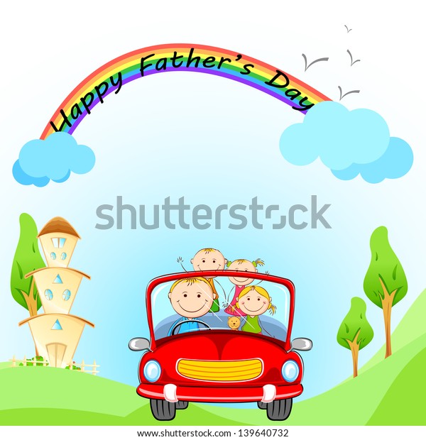illustration\
of family traveling in car on Father\'s\
Day