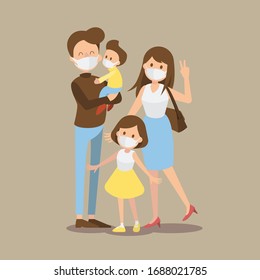 illustration - family using the face mask anti corona virus.