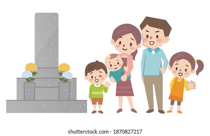 Illustration of a family visiting a grave