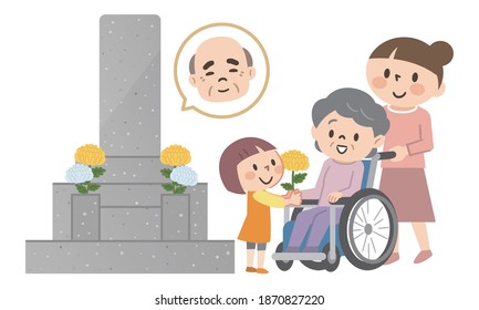 Illustration of a family visiting a grave