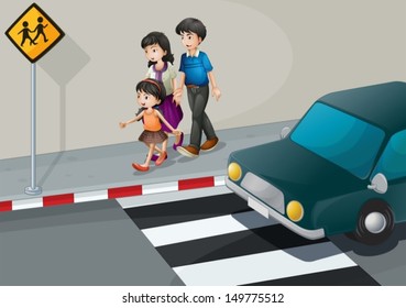 Illustration of a family walking at the street