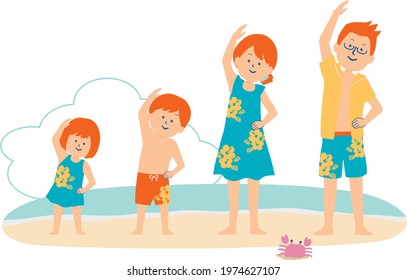 Illustration of a family warming up on the beach