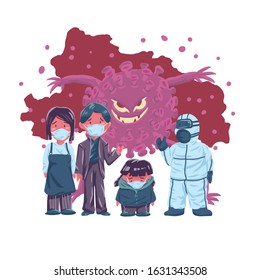 illustration family is wearing mask protect Wuhan coronavirus 