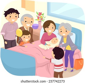 Illustration Of A Family Welcoming The Birth Of A New Baby