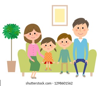 An illustration of the family which sits down on a sofa and relaxes.