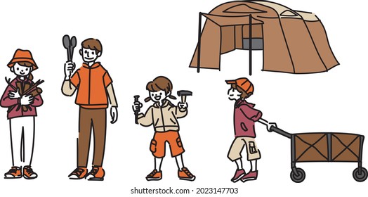 Illustration of a family who came to the camp