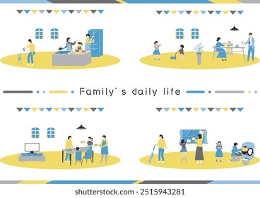 An illustration of a family's daily life