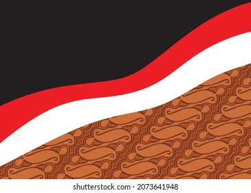 An illustration of famous Batik from Indonesia, known as Batik Parang, with waving Indonesian flag and some copy space area