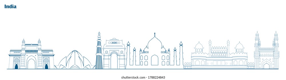 Illustration of famous Indian monument cityscape for Independence Republic Tourism or Marketing purpose