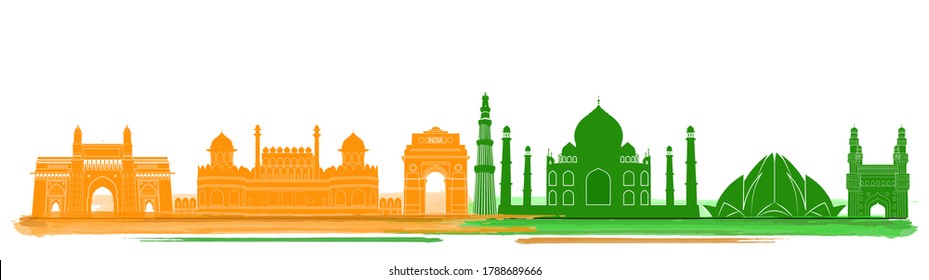 Illustration of famous Indian monument cityscape for Independence Republic Tourism or Marketing purpose