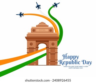 illustration of Famous Indian monument India Gate celebration Indian republic Day on 26th January