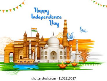 illustration of Famous Indian monument and Landmark for Happy Independence Day of India for Happy Independence Day of India