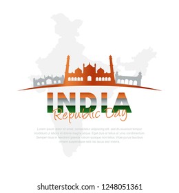 illustration of Famous Indian monument and Landmark for Happy Independence Day of India, india flag, 26 january, independence day, map india