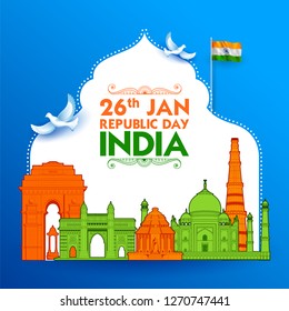 illustration of Famous Indian monument and Landmark for Happy Independence Day of India for Happy Independence Day of India