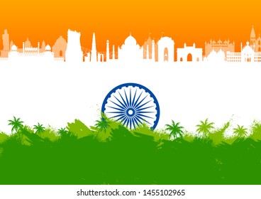 illustration of Famous Indian monument and Landmark for Happy Independence Day of India