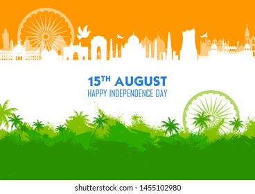 illustration of Famous Indian monument and Landmark for Happy Independence Day of India