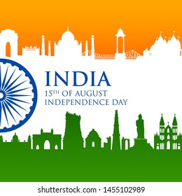 illustration of Famous Indian monument and Landmark for Happy Independence Day of India