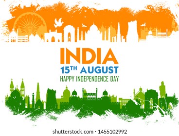 Illustration Of Famous Indian Monument And Landmark For Happy Independence Day Of India