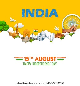 illustration of Famous Indian monument and Landmark for Happy Independence Day of India