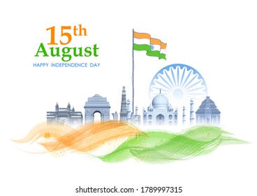 illustration of Famous Indian monument and Landmark for Happy Independence Day of India