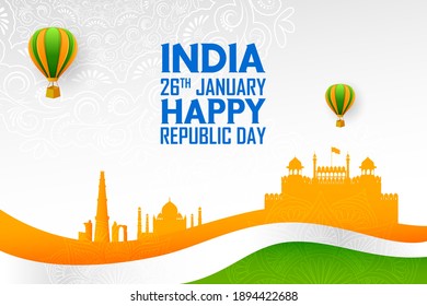 illustration of Famous Indian monument and Landmark for Happy Independence Day of India for Happy Independence Day of India