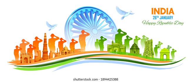 illustration of Famous Indian monument and Landmark for Happy Independence Day of India for Happy Independence Day of India