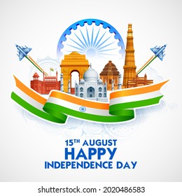 illustration of Famous Indian monument and Landmark for Happy Independence Day of India