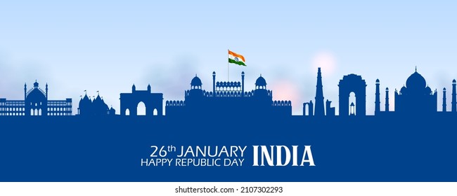 illustration of Famous Indian monument and Landmark for Happy Independence Day of India for Happy Independence Day of India