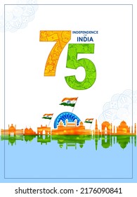 illustration of Famous Indian monument and Landmark for 75th Independence Day of India on 15th August