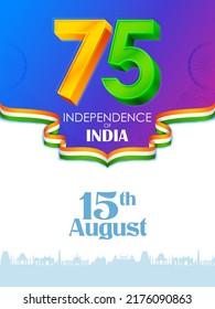 illustration of Famous Indian monument and Landmark for 75th Independence Day of India on 15th August