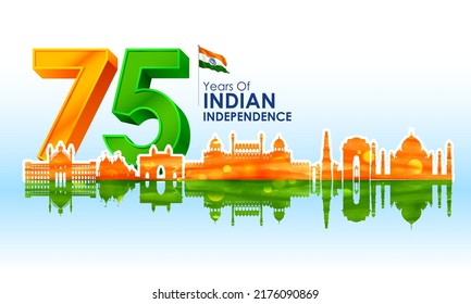 illustration of Famous Indian monument and Landmark for 75th Independence Day of India on 15th August
