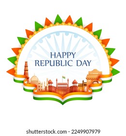 illustration of Famous Indian monument and Landmark for Happy Independence Day of India for Happy Independence Day of India