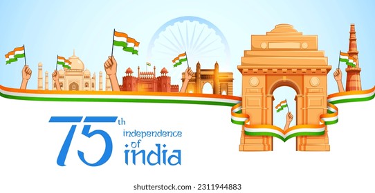 illustration of Famous Indian monument and Landmark for 75th Independence Day of India on 15th August