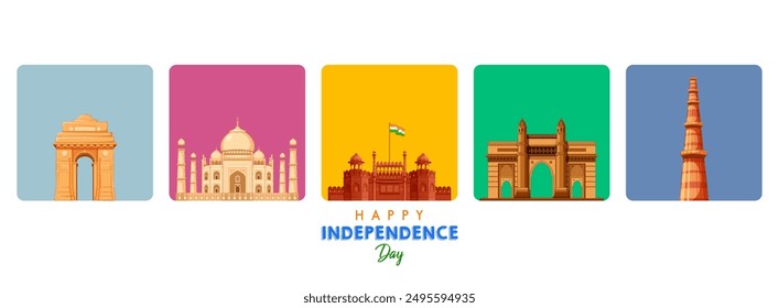 Illustration des berühmten indischen Denkmals und Wahrzeichen für den Happy Independence Day of India