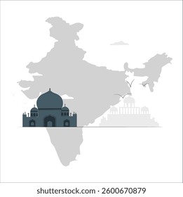 illustration of Famous Indian monument and Landmark for Happy Independence Day of India. Indian famous monuments, India Gate, Taj Mahal, Red Fort. 2603