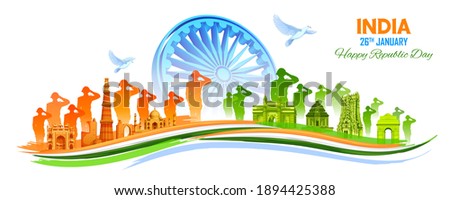 illustration of Famous Indian monument and Landmark for Happy Independence Day of India for Happy Independence Day of India