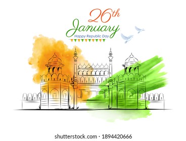 ilustración del famoso monumento indio Fort Rojo para el 26 de enero Feliz Día de la República de India