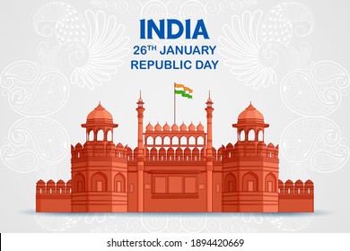 illustration of Famous Indian monument Red Fort for 26th January Happy Republic Day of India
