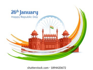 illustration of Famous Indian monument Red Fort for 26th January Happy Republic Day of India