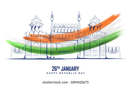 illustration of Famous Indian monument Red Fort for 26th January Happy Republic Day of India