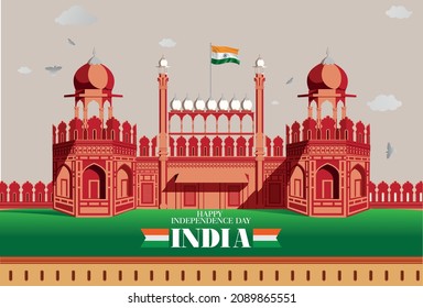 illustration of Famous Indian monument Red Fort 15