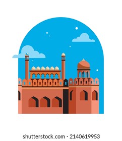 ilustración del famoso monumento indio Red Fort. Día de la República de India. Ilustración gráfica plana del vector