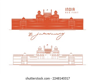 ilustración del famoso monumento indio Fort Rojo para el 26 de enero Feliz Día de la República de India