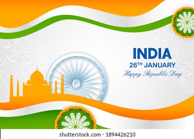 illustration of Famous Indian monument Taj Mahal for Happy Republic Day of India