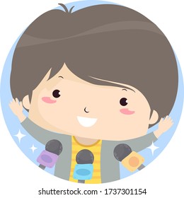Illustration of a Famous Kid Boy Being Interviewed with Microphones on Him