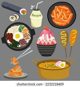 Illustration of famous Korean food collection.