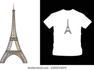 Ilustración del famoso monumento de la torre Eiffel modelo editable de diseño de camisetas