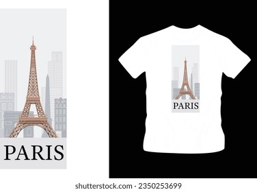 Ilustración del famoso monumento de la torre Eiffel modelo editable de diseño de camisetas